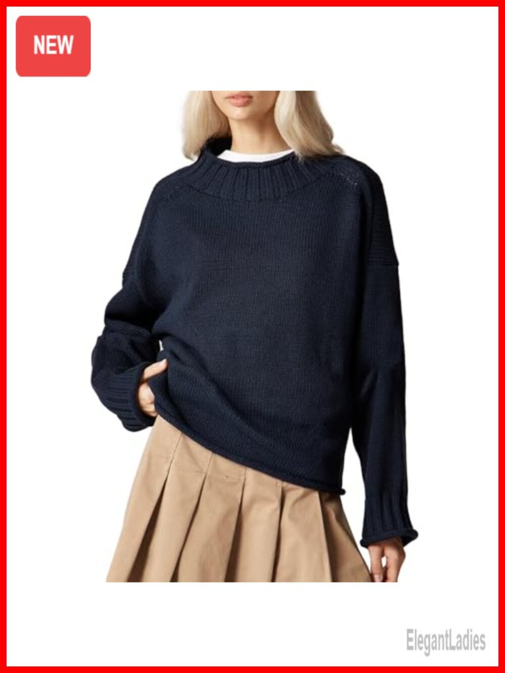 Women's Oversized Roll Neck Striped Knit Pullover Sweater Casual Tops